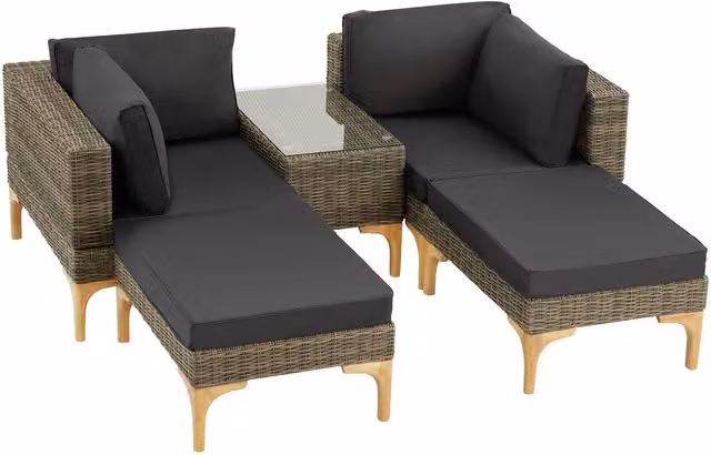 tectake Bellaria Rattan Lounge Set with Powder Coated Aluminium Frame and Beige Cushions for 4 People