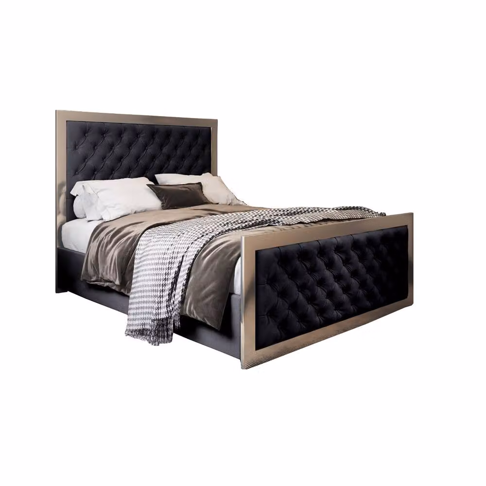 KDMD Mawdesley Single Designer Bed Frame with Black Velvet Upholstery and Metal Frame, W: 90 cm, L: 190 cm – 2