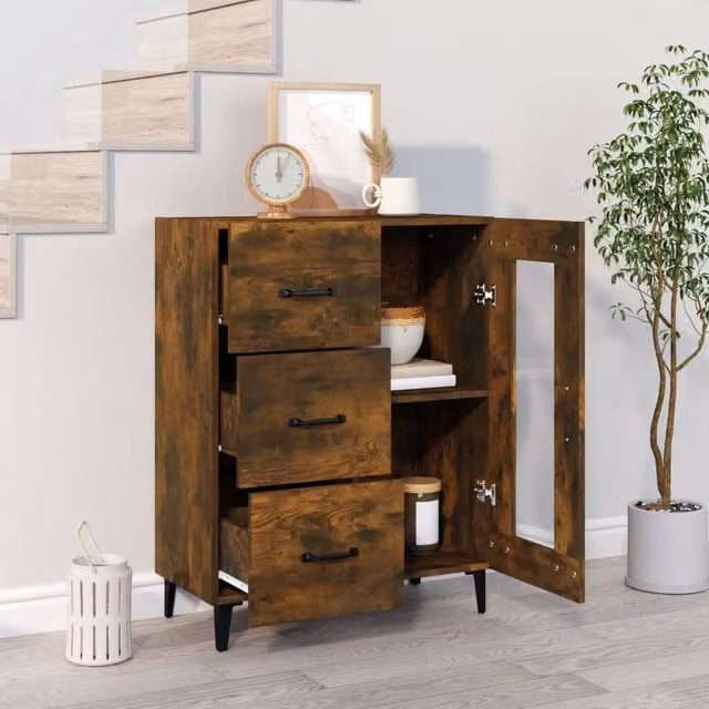 Berkfield Home Smoked Oak Sideboard in Brown, W/D/H: 69.5 x 34.0 x 90.0 cm – 1