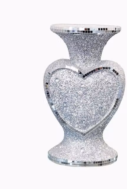 Biznest Silver Heart Shape Crushed Diamond Glitter Flower Vase