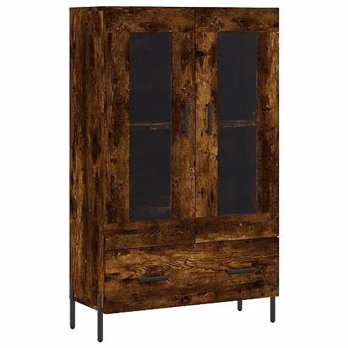 vidaXL Modern Highboard in Smoked Oak with Glass Doors and Internal Shelves, W/D/H: 69.5 x 31 x 115 cm