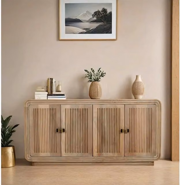 IH Design Paloma 4 Door Large Sideboard in Brown Carved Mango Wood – 1