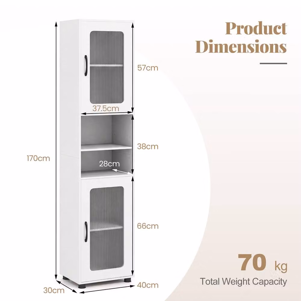 Costway Modern Freestanding Storage Organiser with 2 Hinged Doors and Internal Shelves in Matt White – 2