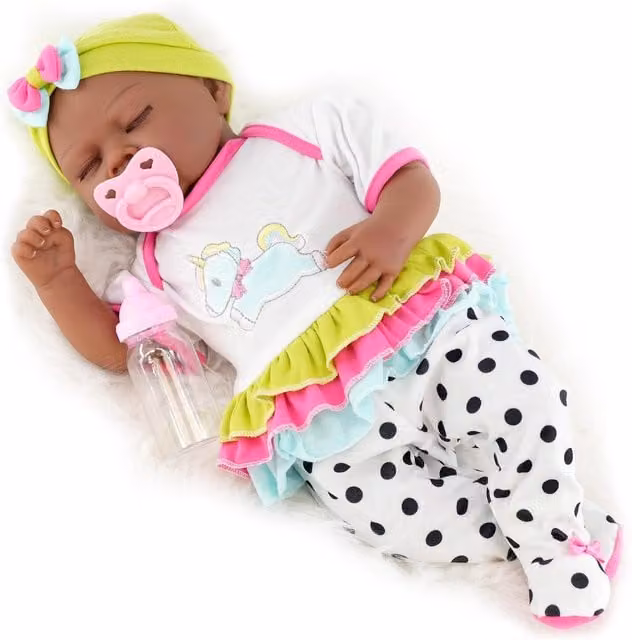 BiBi Doll Porcelain Reborn Sleeping Baby Doll with Multicolour Unicorn Outfit, White