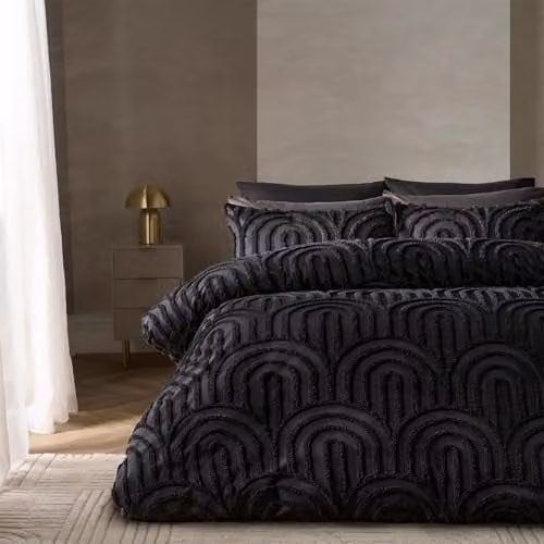 OHS Tufted Arches Single Duvet Cover and Pillowcase Set, Black, W/D/H: 135 x 200 cm and 50 x 75 cm