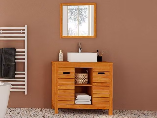 Vente-unique PULUKAN Acacia Wood Vanity Unit in Walnut, W/D/H: 90 x 50 x 83 cm
