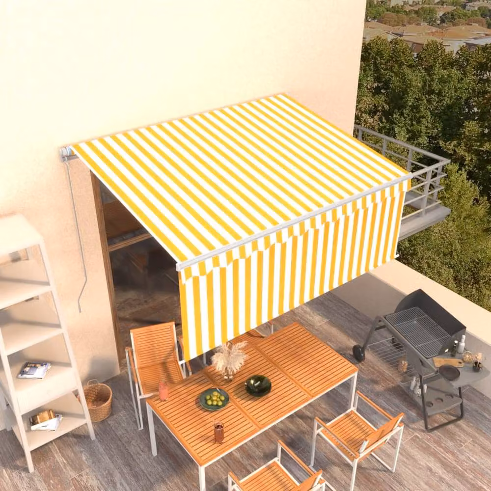 Berkfield Home Manual Retractable Awning with Blind, Yellow and White Striped, W: 350 cm, D: 250 cm – 2