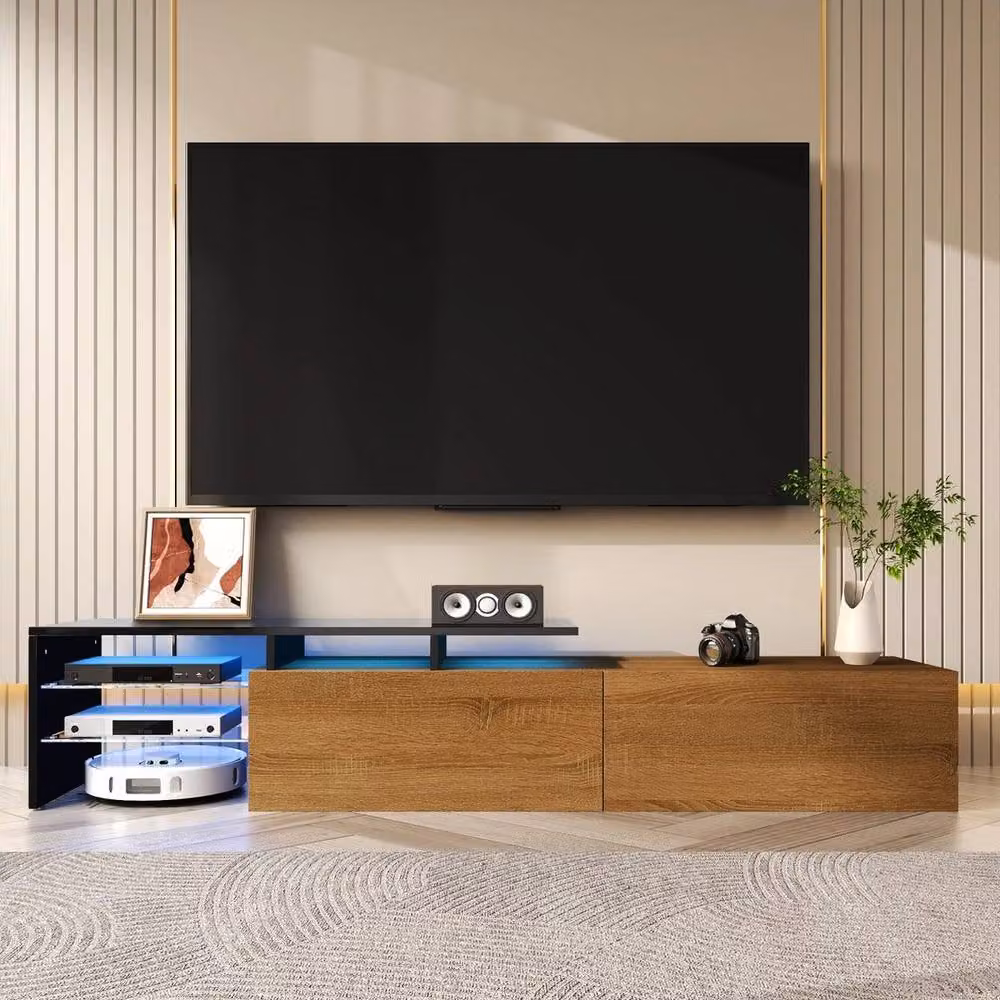 KORVIXA Modern Living Room TV Unit in Black, Brown and Multicolour, W/D/H: 100 x 33.5 x 33 cm – 3
