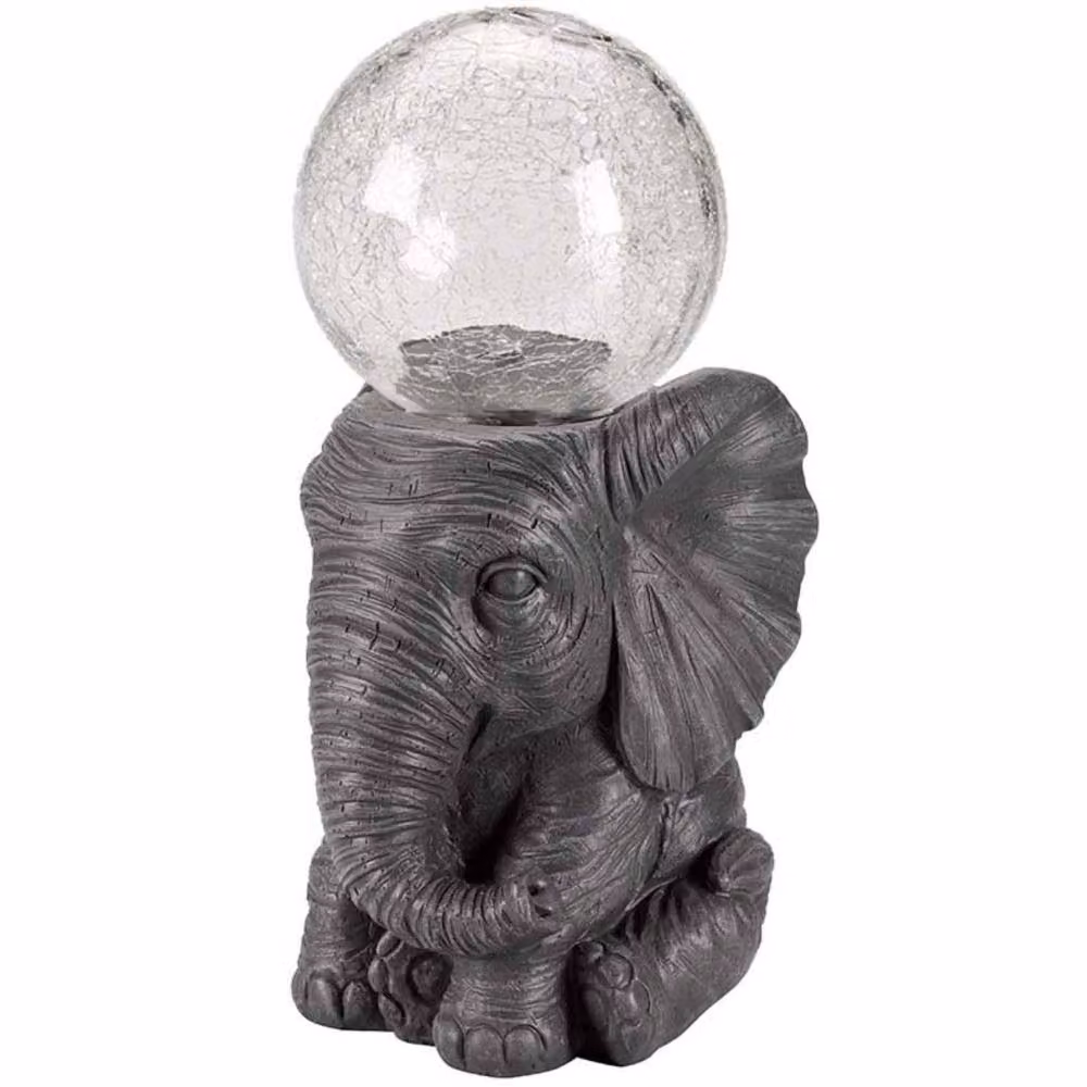 Marco Paul Large Solar Elephant Garden Ornament with Crackle Ball in Grey and Multicolour – 2