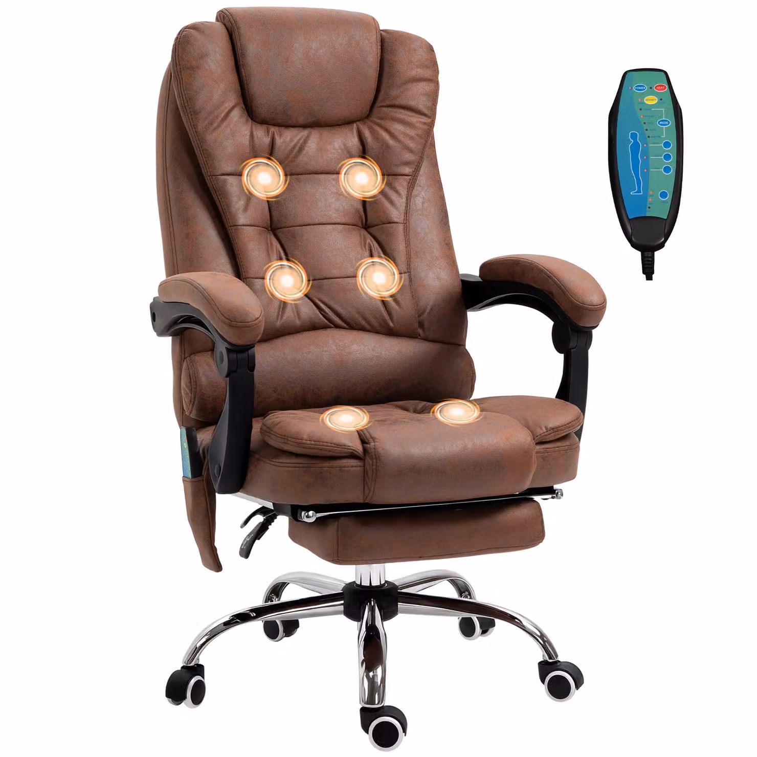 Vinsetto Ergonomic Brown Microfibre Heated Massage Office Chair with Headrest and Armrests – 3