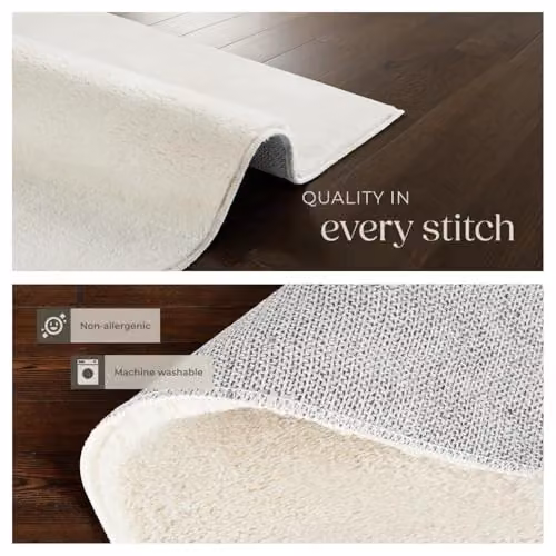 tectake Zonelle Fluffy Rug in Beige or Grey, Washable and Non-Slip Polyester Carpet, W: 140 cm, D: 200 cm – 4