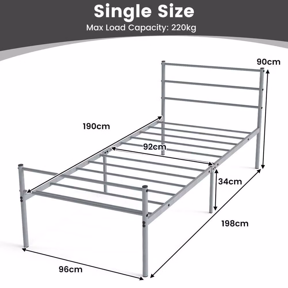 SPETLEK Single Size Metal Bed Frame with Footboard in Silver, W/D/H: 90 x 200 cm – 2