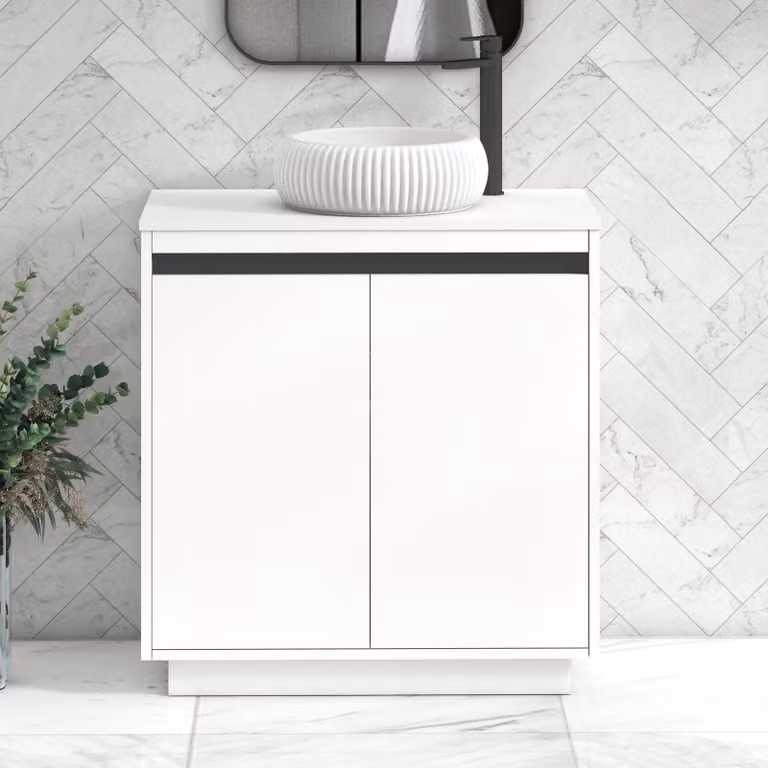 Royal Bathrooms Orion 800mm Matt White Floor Standing 2 Door Vanity Unit with Milan Basin and Black Accent Trim