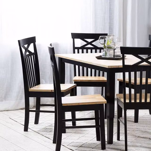 Wyld and Coco Set of 2 Ergonomic Scandinavian Rubberwood Dining Chairs in Black and Light Wood