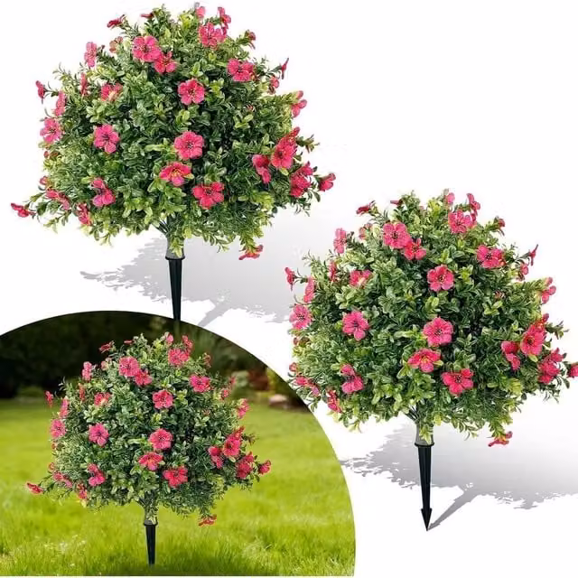 VOGREX 2 Pack UV Resistant Artificial Round Topiary Ball Trees in Green and Multicolour, Diameter: 60.96 cm – 1