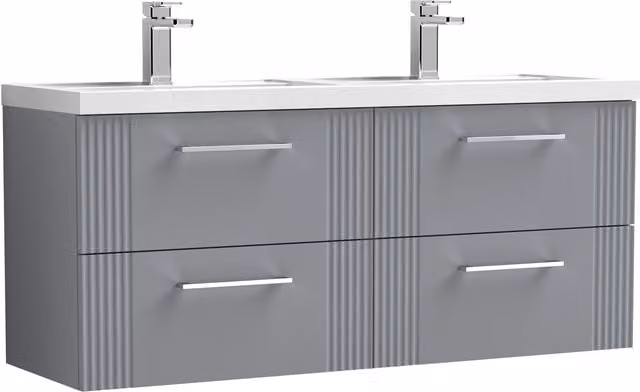 Balterley Wall Hung 4 Drawer Vanity Unit with 2 Polymarble Basins, Satin Grey, W: 120 cm – 1