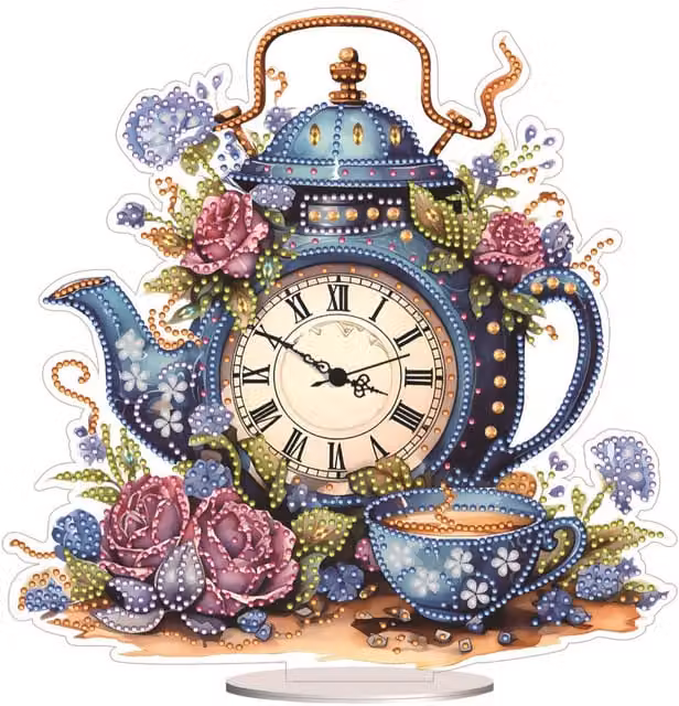Syntego Floral Teapot Clock Diamond Painting Kit in Multicolour