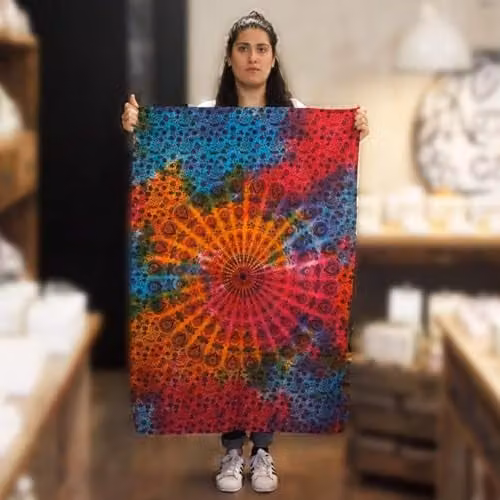 KDMD Round Mandala Cotton Wall Hanging, Multicolour and Black Geometric Textile Tapestry, W: 112 cm, H: 78 cm – 1