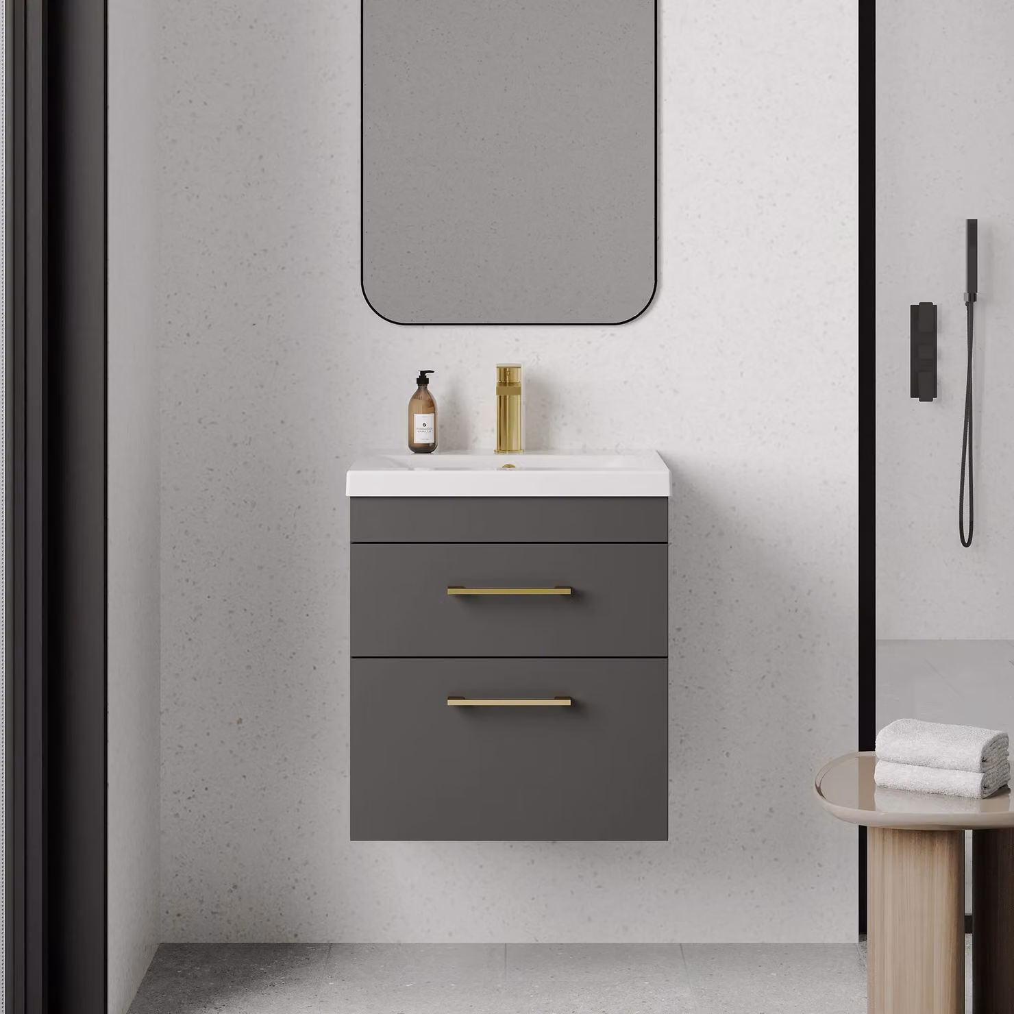 Balterley 2 Drawer Wall Hung Bathroom Vanity Basin Unit, Grey – 2