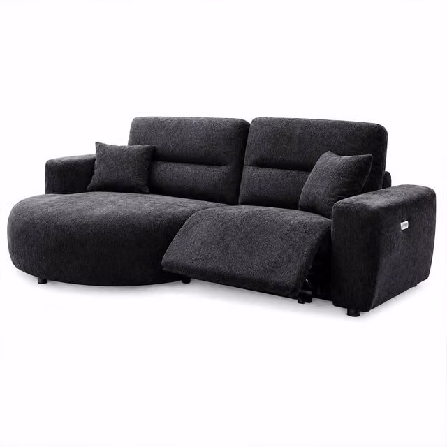 Furnishings For Less UK Denton Black Left Hand Electric Recliner Chaise Sofa in Chenille Fabric