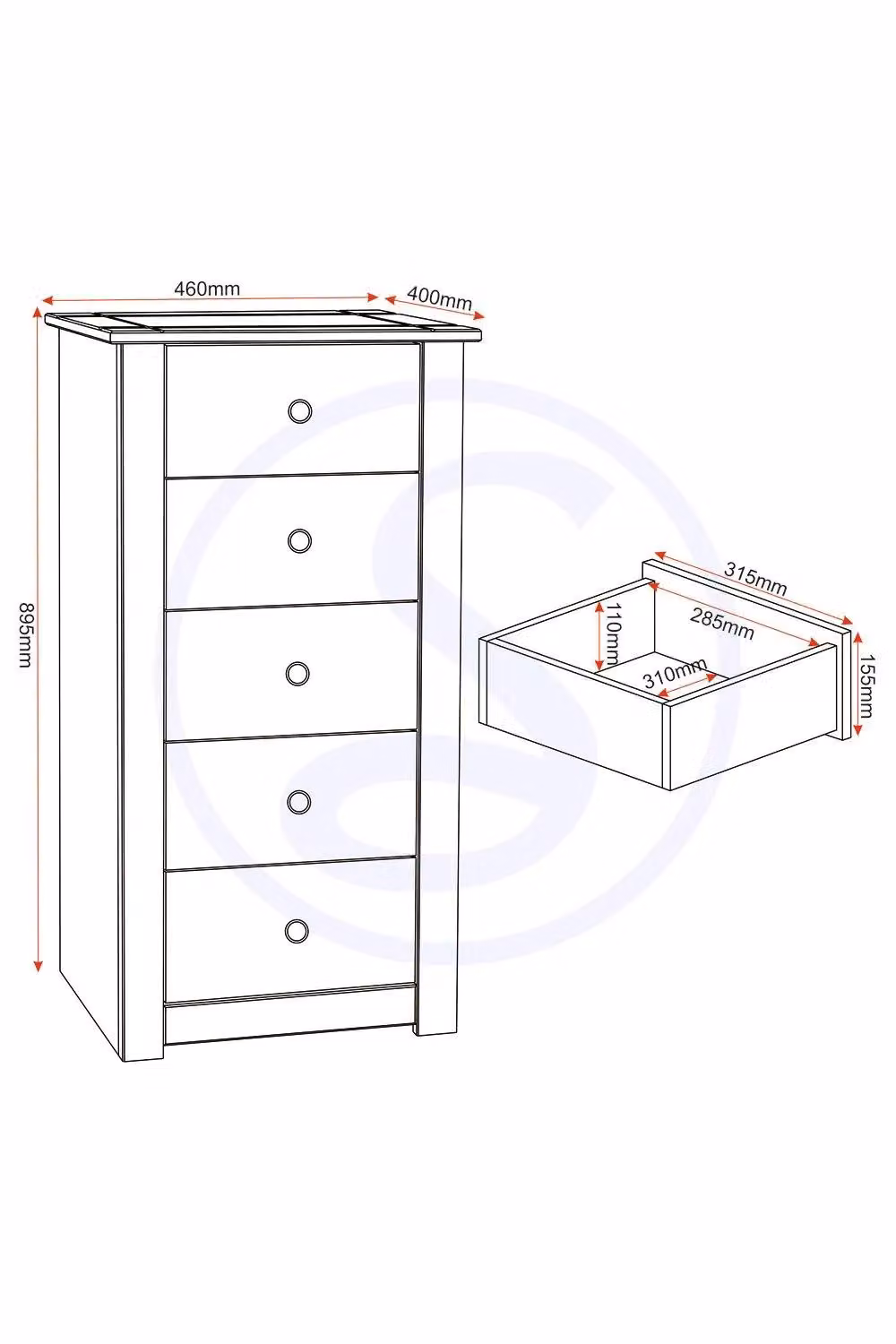 Seconique Panama 5 Drawer Chest of Drawers in Waxed Pine – 3