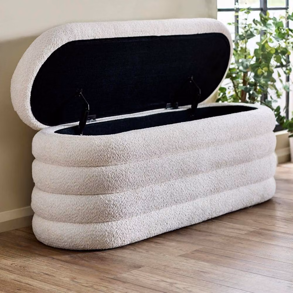Cheshire Premium Belleford Upholstered Ottoman Storage Bench in Beige Boucle – 2