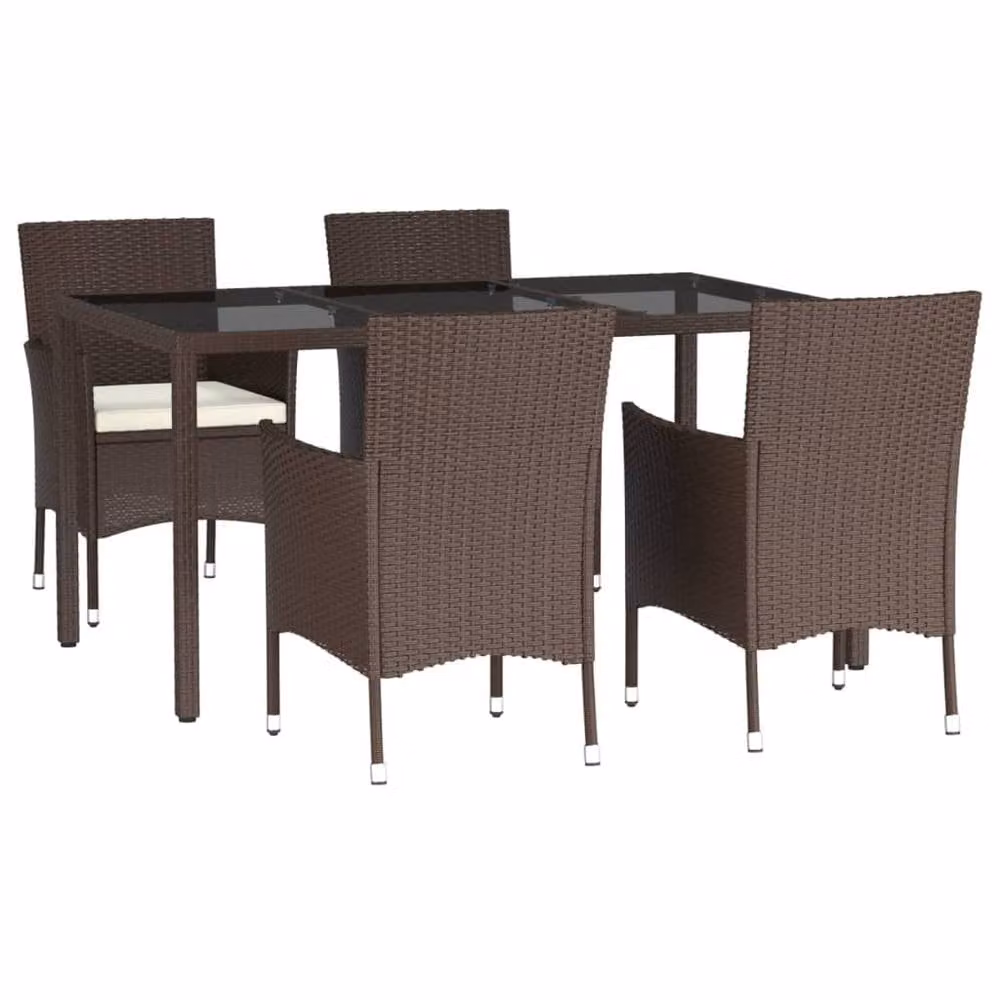 Berkfield Home 5 Piece Brown Poly Rattan Garden Dining Set with Cushions – 3