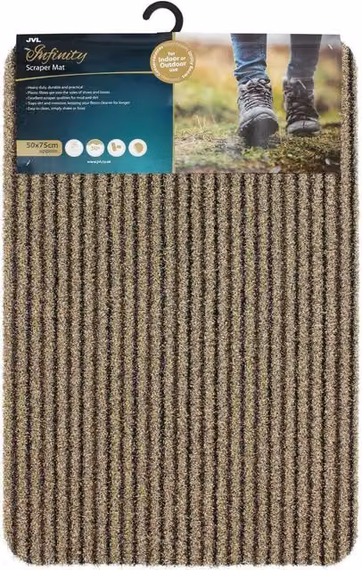 JVL Infinity Striped Rectangular Entrance Door Mat in Beige and Brown