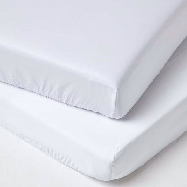 Homescapes Organic Egyptian Cotton 400 Thread Count Fitted Cot Sheets, 2 Pack, White