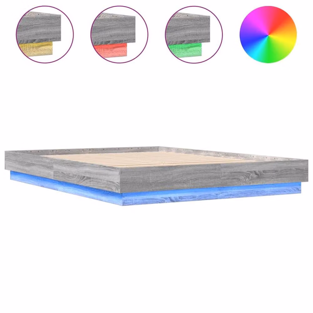 Berkfield Home Durable King Size Bed Frame with Under-Bed LED Lighting in Grey Sonoma, W/D/H: 150 x 203 x 23 cm – 3