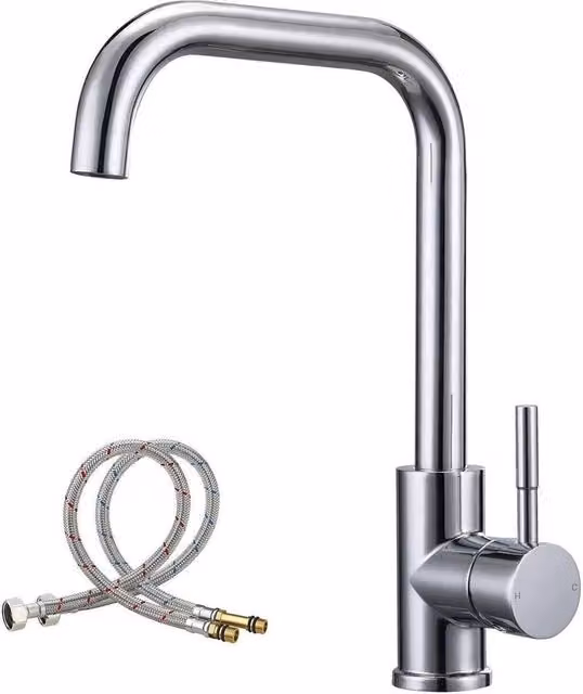 Kelvenix Modern Single Lever Kitchen Sink Mixer Tap in Brushed Steel Silver, W: 52 cm, H: 25.5 cm, D: 19.8 cm – 1