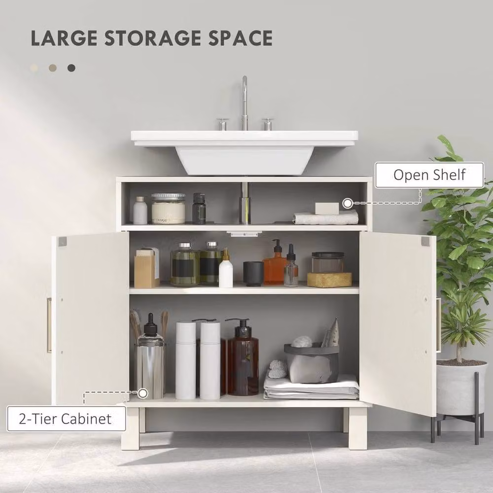 KORVIXA Freestanding White Bathroom Sink Cabinet with Internal Shelves and Hinged Doors – 2