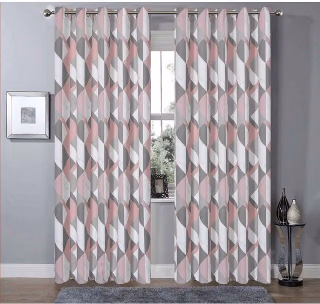 NewEdgeBlinds Pink Printed Marble Blackout Fabric Eyelet Curtains W: 117 cm, H: 183 cm