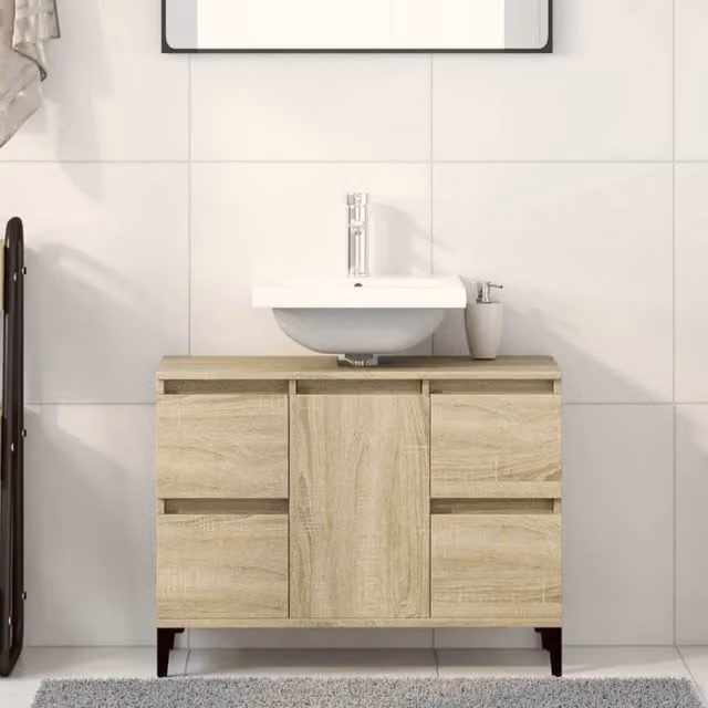 Berkfield Home Sonoma Oak Sink Cabinet in Light Oak, W/D/H: 80 x 33 x 60 cm