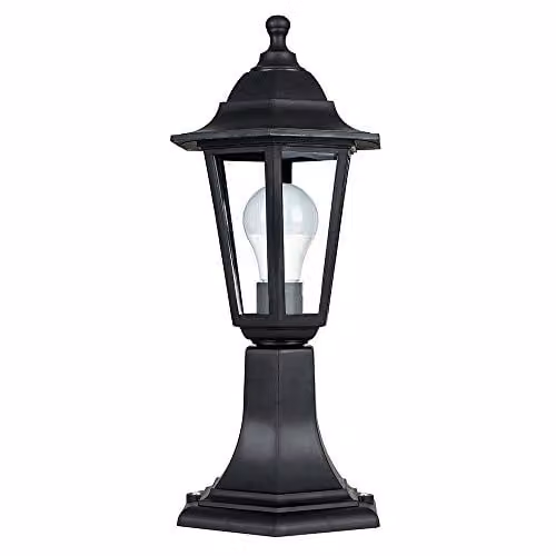 MiniSun Traditional Black Post Lantern with 6W Warm White LED Bulb, Mains Wired
