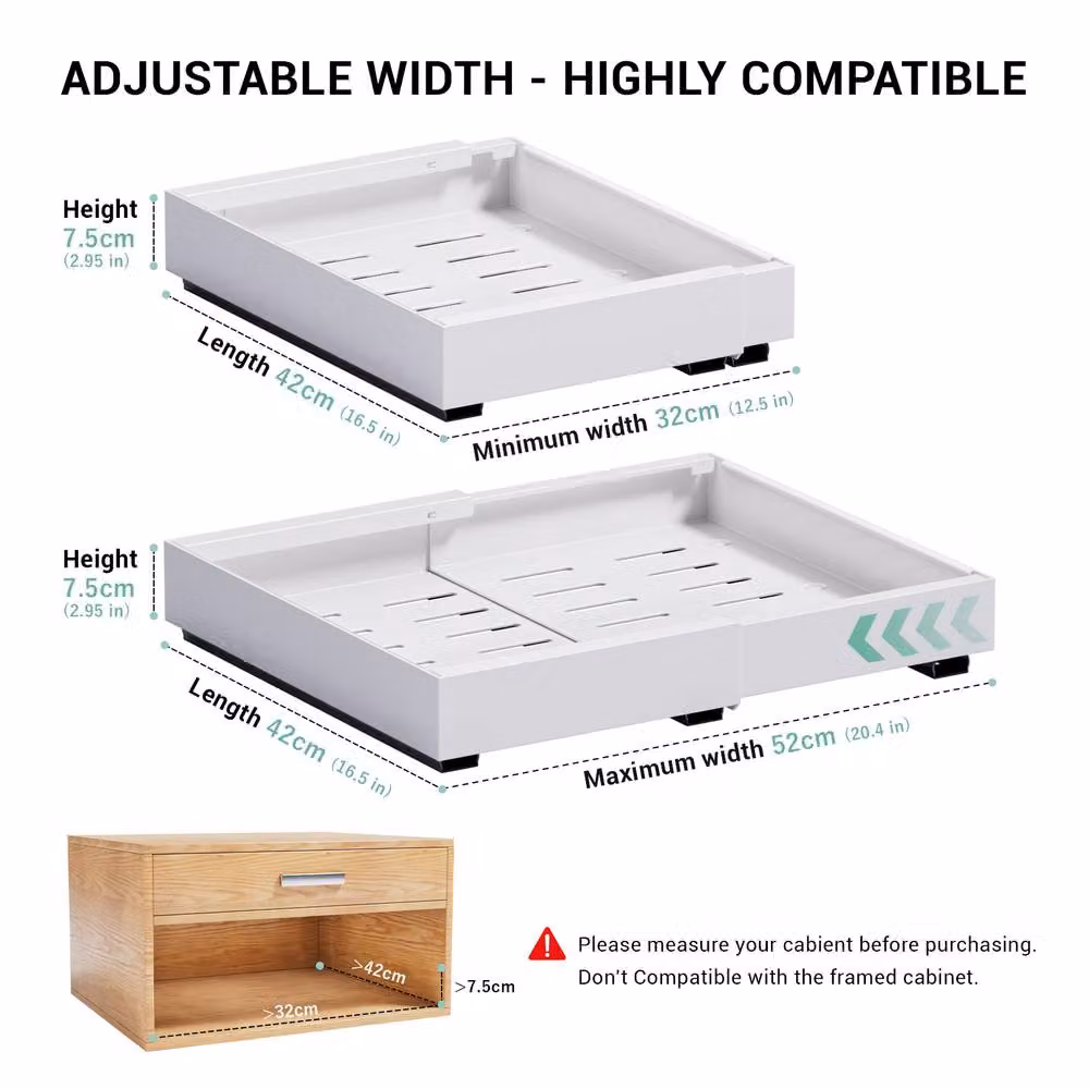 Appaso Pull Out Cabinet Organizer with 2 Slide Out Plastic Drawers in White, Depth: 42 cm – 3