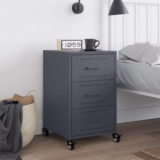 Berkfield Home Stylish Bedside Cabinet in Anthracite, W/D/H: 36 x 39 x 59 cm
