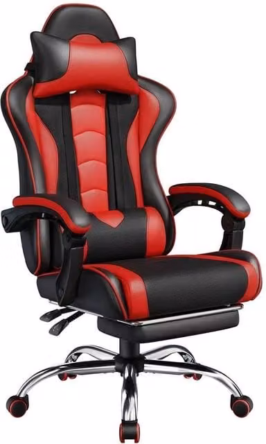 VOGREX Black and Red Synthetic Leather Gaming Chair with Lumbar Support, Headrest and Armrests