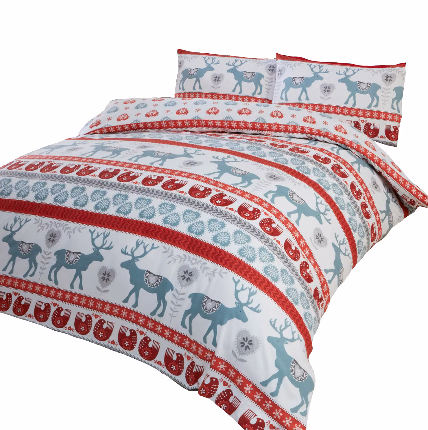 Rapport Home Scandi Christmas Flannelette Cotton Duvet Cover and Pillowcase Set, Red/Multicolour, W/H: 220 x 220 cm – 2