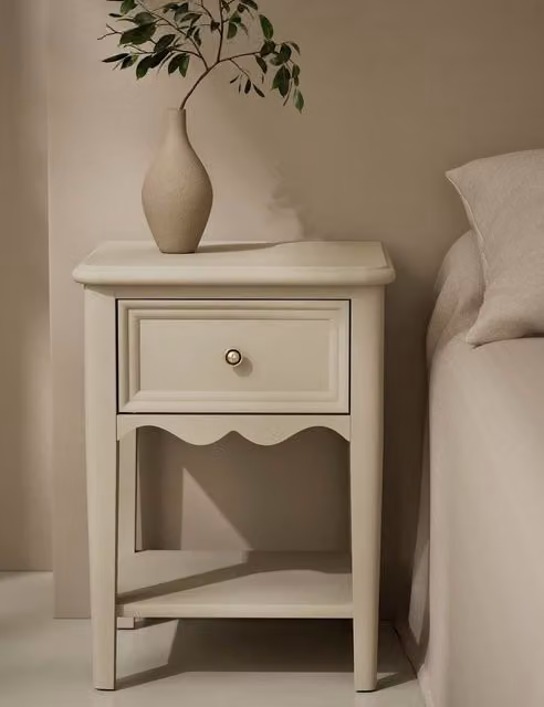 M&S Classic Lacquered White Pine Wood Damask Bedside Table