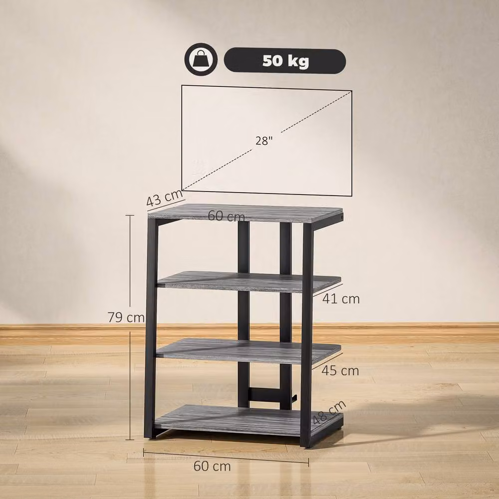 STILVORA 4 Tier HiFi Rack with Adjustable Shelves in Matt Grey – 4