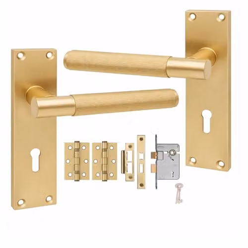 Golden Grace Victorian T-Bar Lock Door Handle Set in Gold Brass