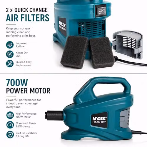 Mylek PRO-Spray 700W Electric Paint Sprayer Gun Kit with Adjustable Spray Pattern and Variable Flow, Green – 6