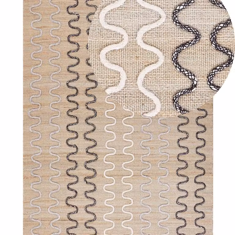 Wyld and Coco Beige Handwoven Jute and Wool Geometric Rectangular Rug W: 140 cm, L: 200 cm