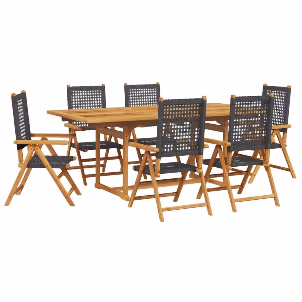 Berkfield Home 7 Piece Modern Garden Dining Set in Black Poly Rattan and Acacia Wood – 2