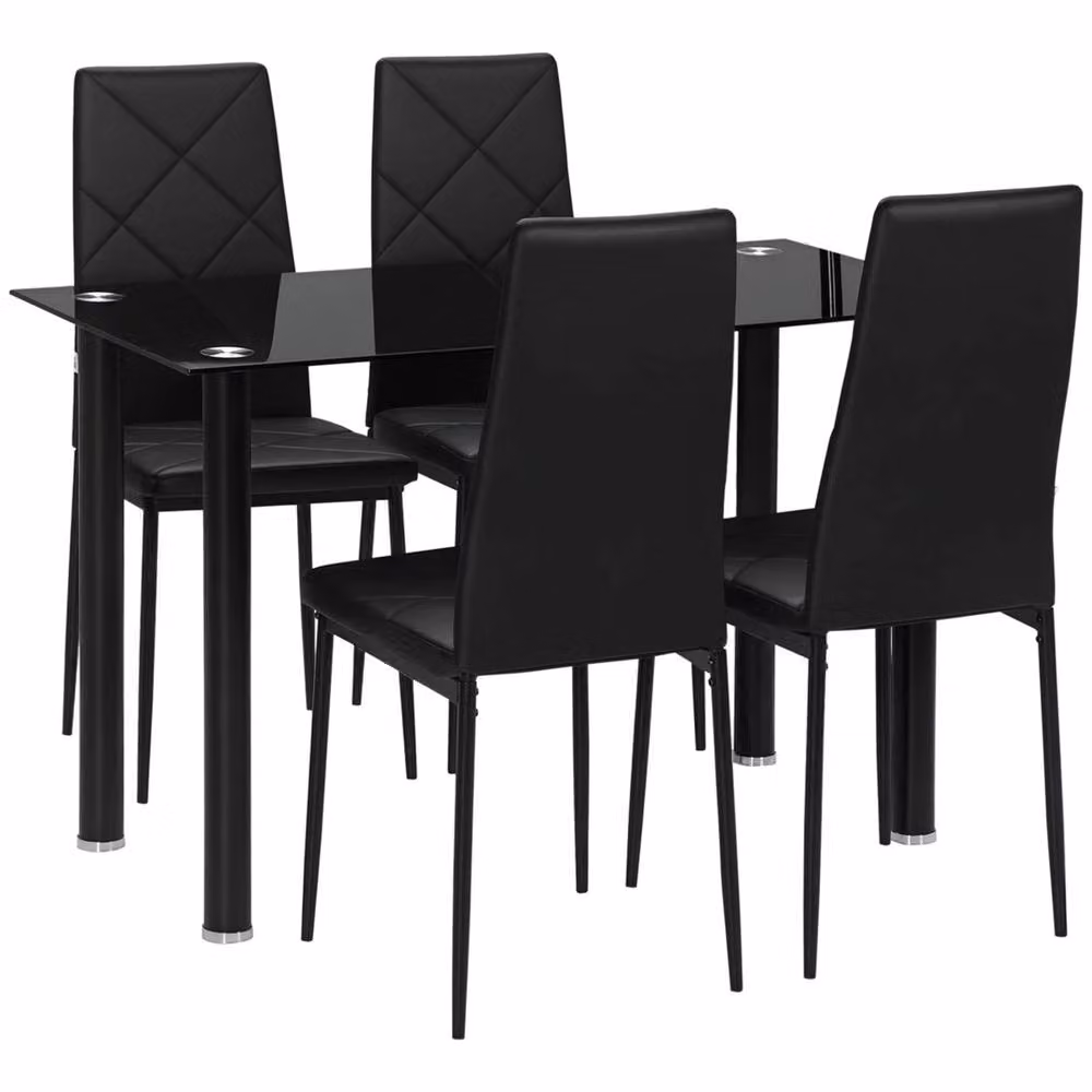 Nordara Black Modern Rectangular Glass Dining Table Set with 4 Chairs – 2