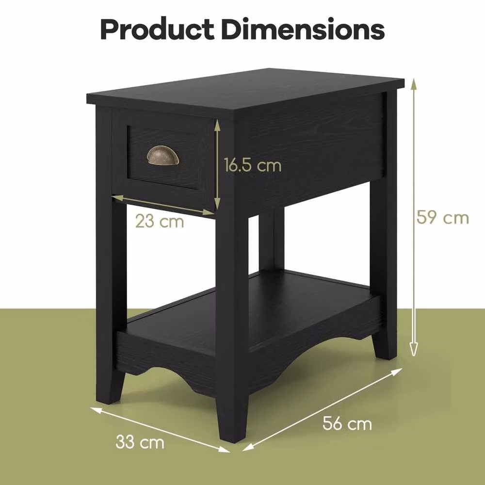 VOGREX Retro Black Rectangular Wood Nightstand Side End Table – 2