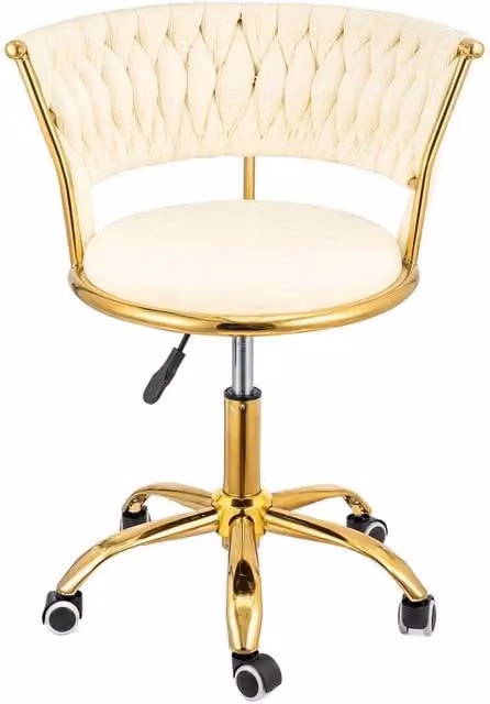 KORVIXA Modern Velvet Vanity Chair with Gold Metal Frame in Beige, W/D/H: 100 x 100 x 80 cm – 1