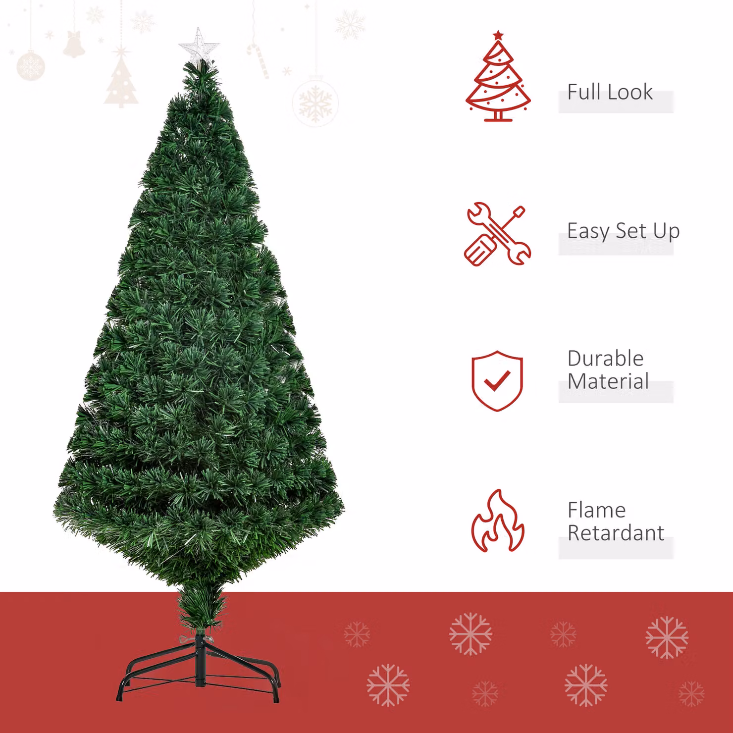 HOMCOM 5ft Green Pre-Lit Multi-Colour Fibre Optic Artificial Christmas Tree – 4