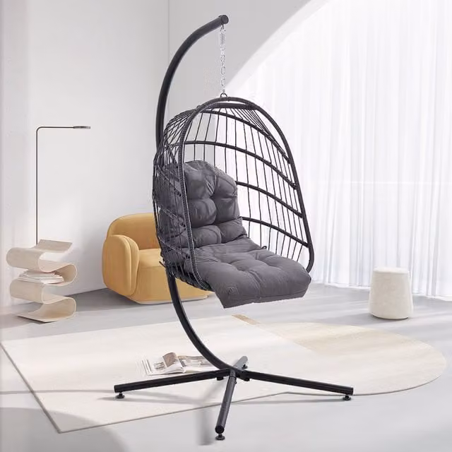 Livingandhome Waterproof Grey Polyester Cushion for Egg and Lounge Chairs, Diameter: 110 cm